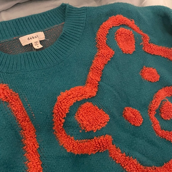 Teal and Orange Teddy Bear Sweater - Picture 2 of 5